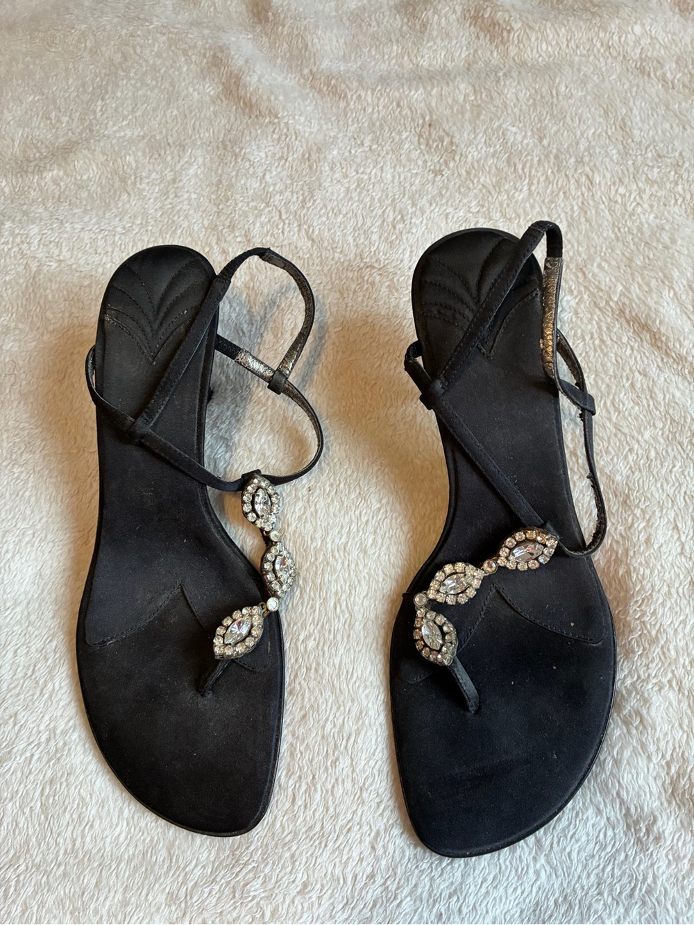 Enzo Angiolini Black Jeweled Thong Sandals